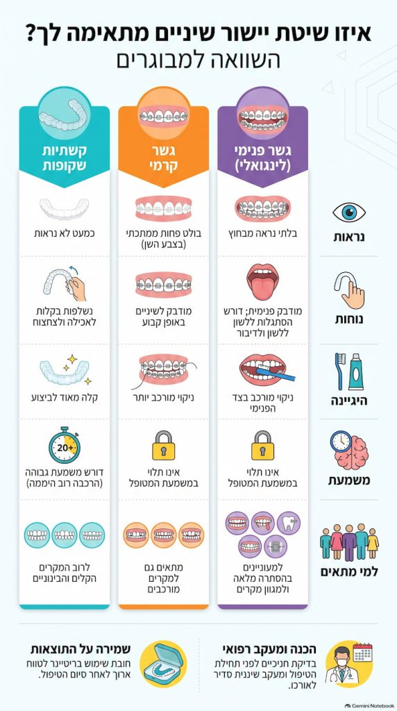 קשתיות שקופות, גשר קרמי או גשר פנימי – איזו שיטת יישור מתאימה למבוגרים