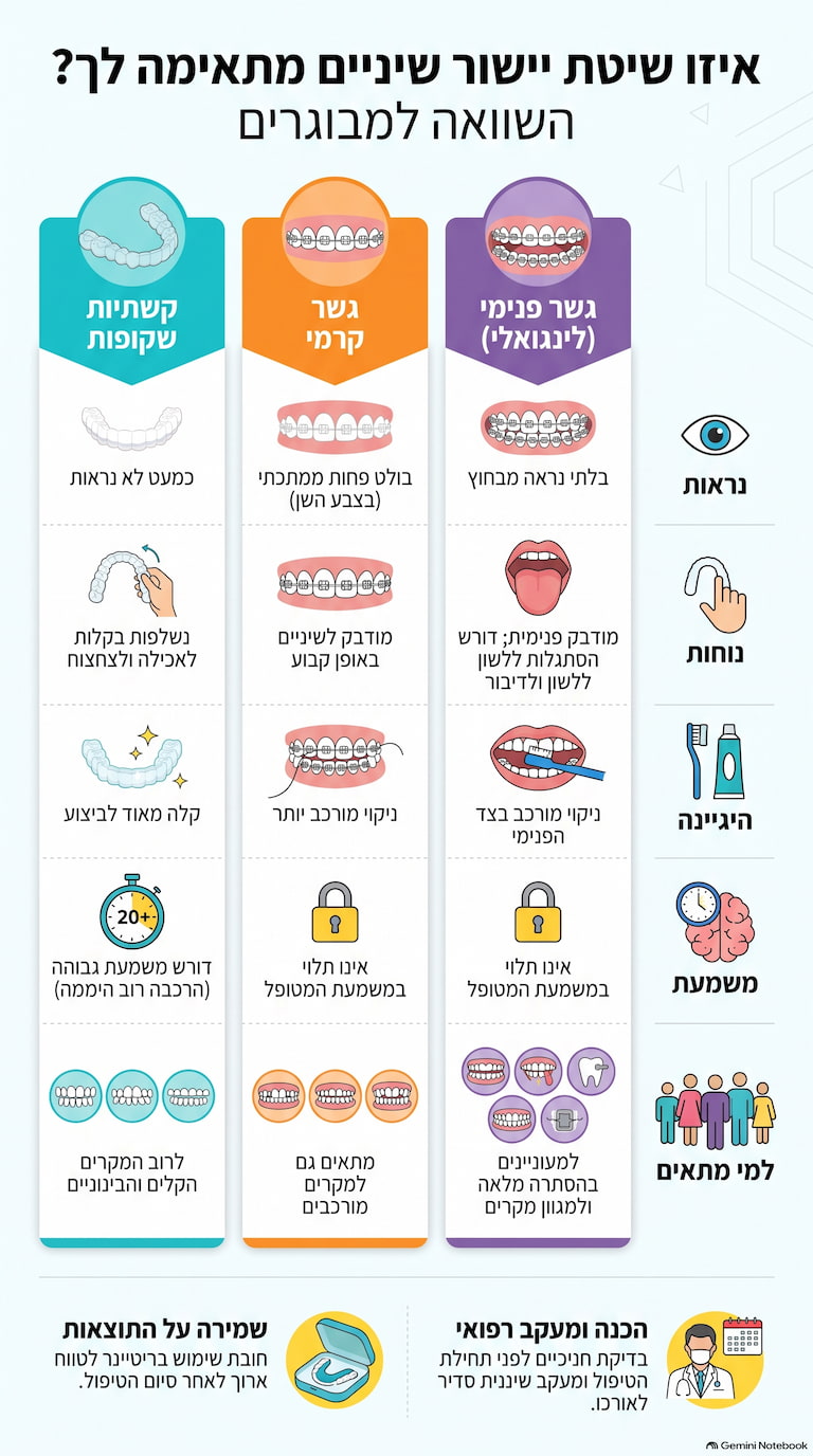 קשתיות שקופות, גשר קרמי או גשר פנימי – איזו שיטת יישור מתאימה למבוגרים